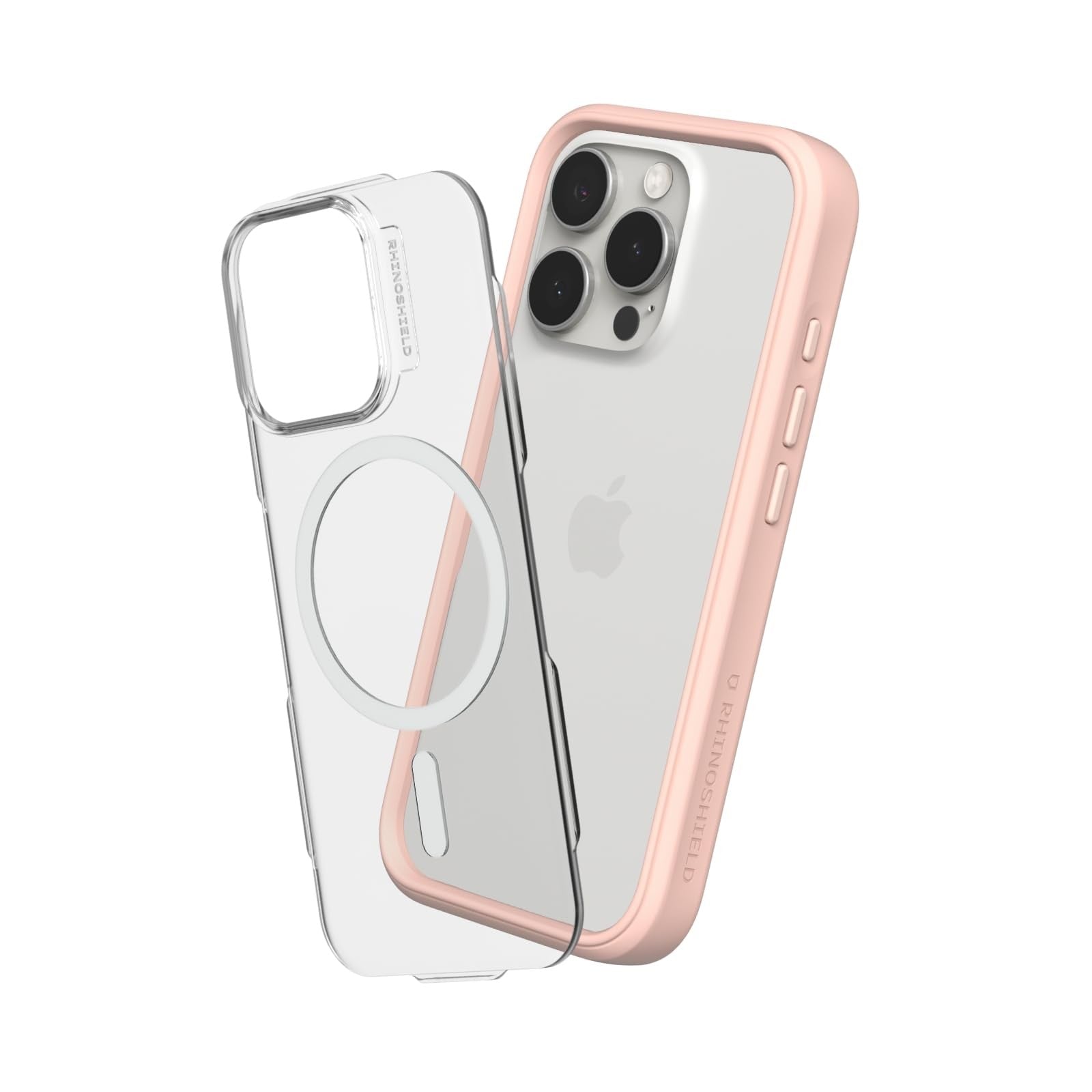 RhinoShield Mod N MagSafe compatible iPhone 16 Pro Max modular case showing textured back and precise cutouts.