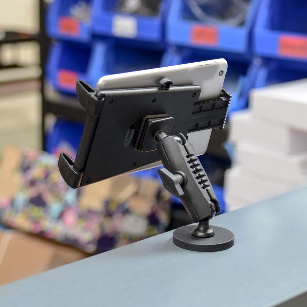 ARKON magnetic tablet mount for 9-12 inch tablets, designed for forklift use, with a sturdy metal frame and secure magnetic grip.