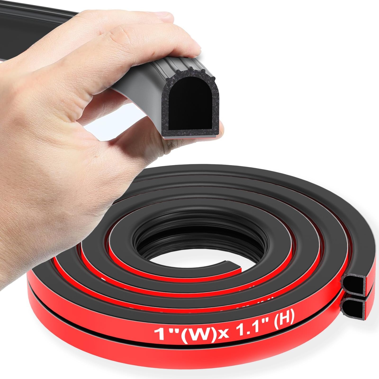 CHUANJI rubber D-shaped weather stripping seal strip for exterior garage doors, 1-inch thick, ideal for sealing and insulation.