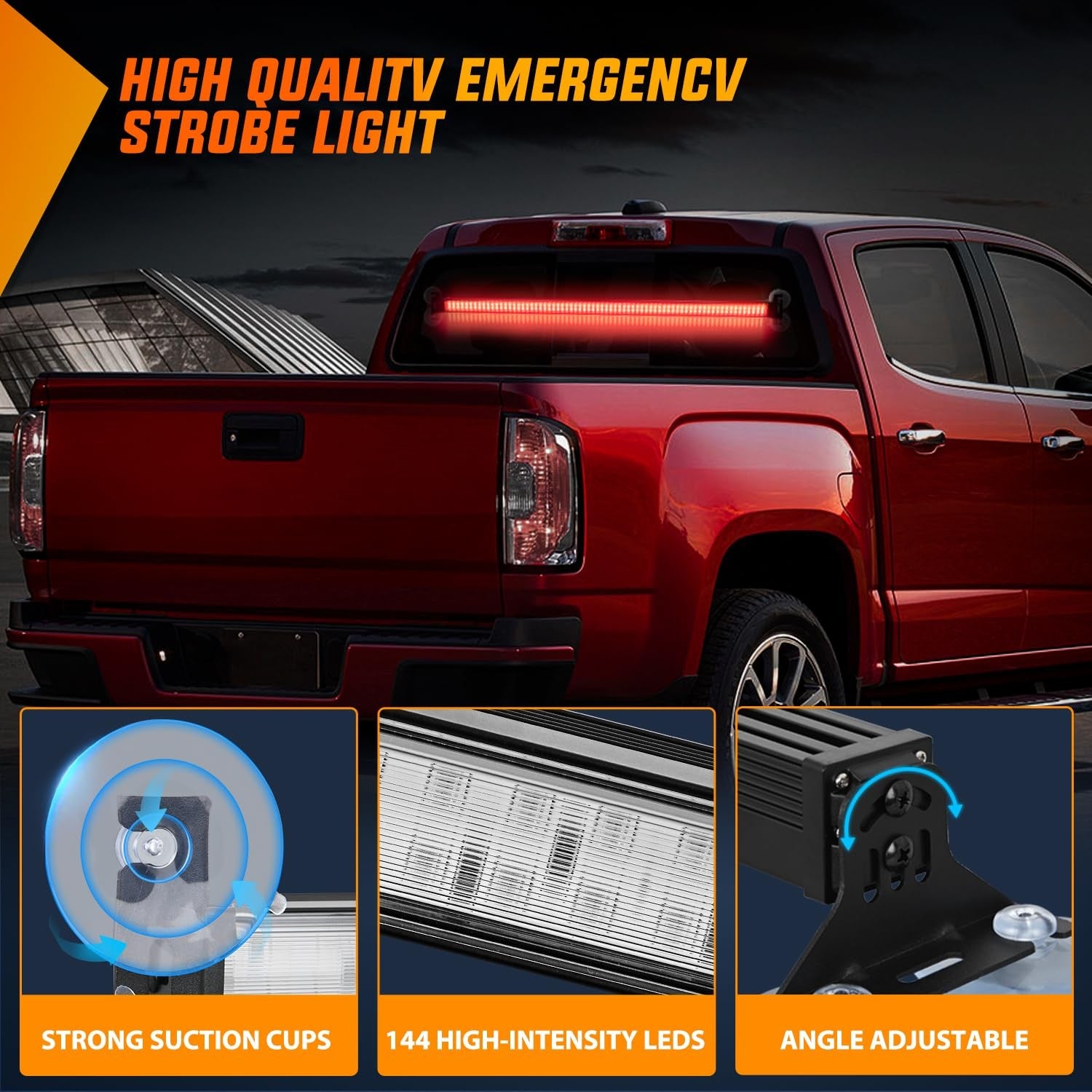 Nilight 144LED traffic advisor strobe light bar with controller, red emergency warning lights for vehicle safety.
