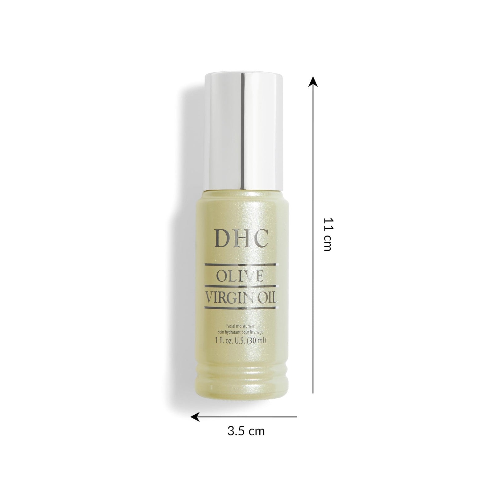 DHC Olive Virgin Oil unscented in a 1 fl oz bottle, natural skincare oil with rich olive extract and smooth texture.