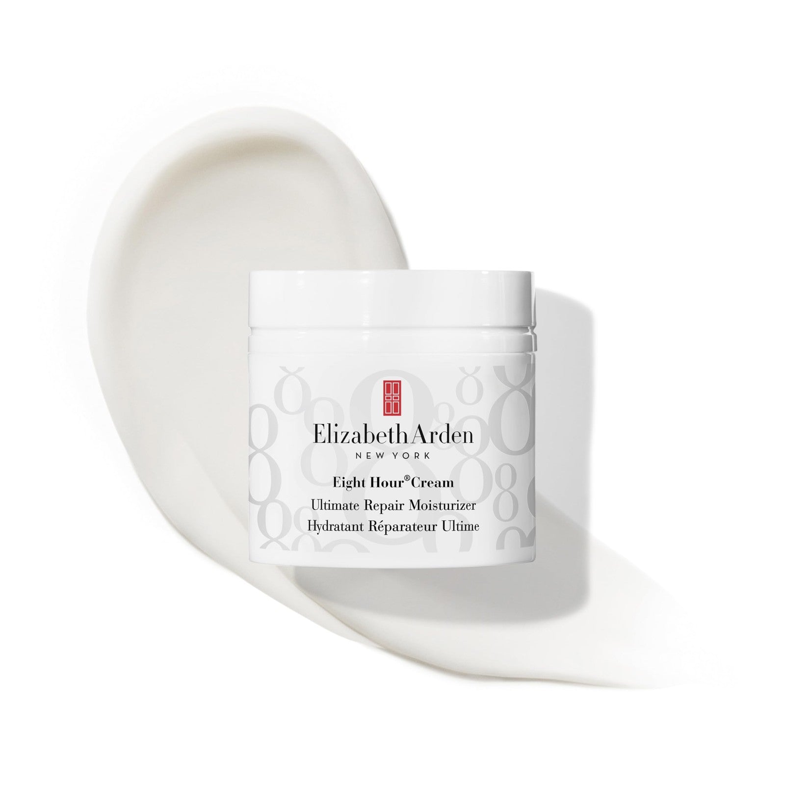 Elizabeth Arden Eight Hour Cream Ultimate Repair Moisturizer for face, showing the cream jar with a sleek design and lid.