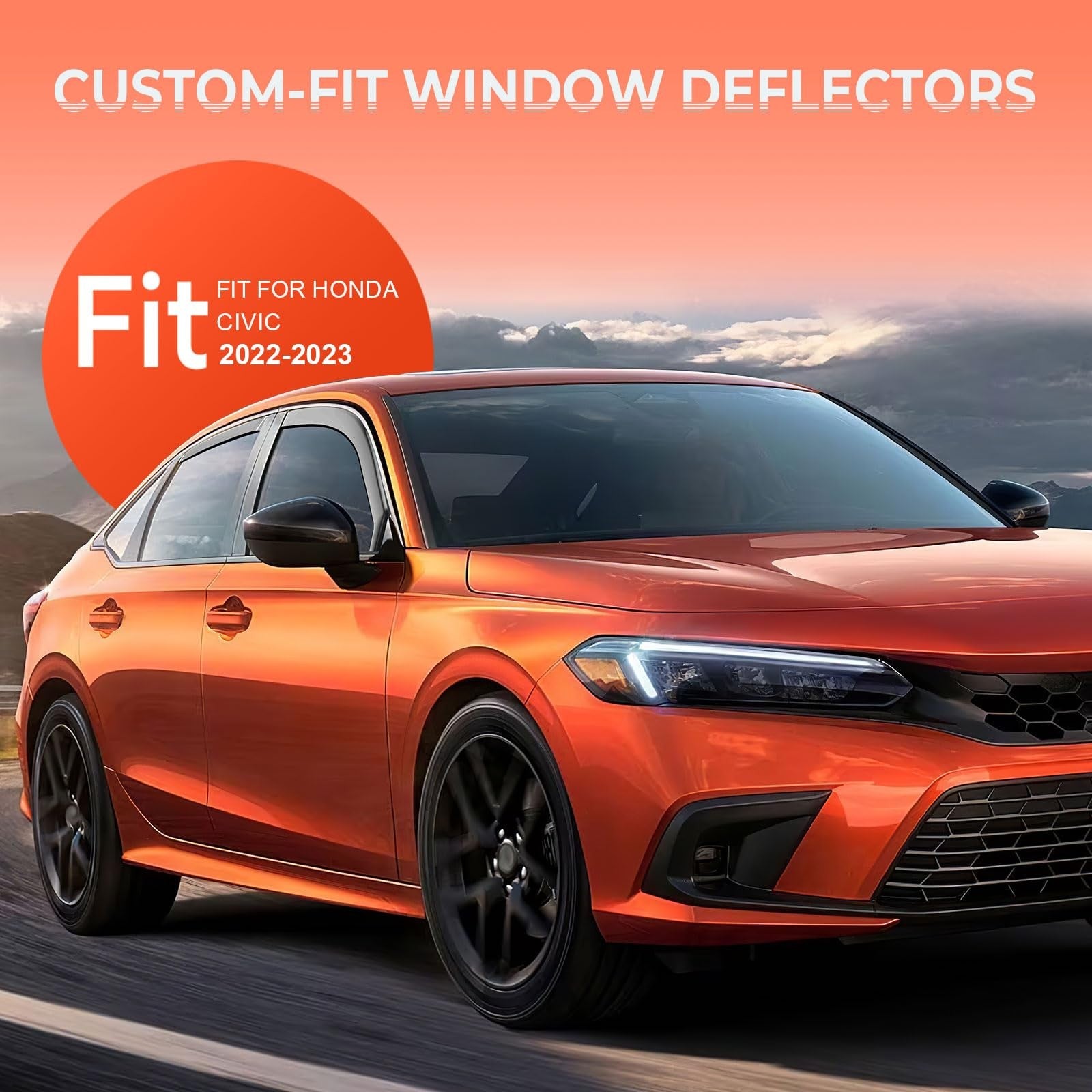 GearMeister in-channel rain guard installed on a 2022-2023 Honda Civic hatchback and sedan, showing the sleek window deflector design.