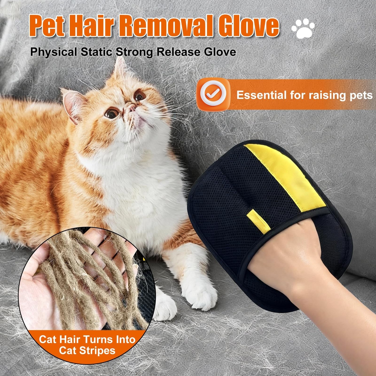 TTIIHOT electrostatic gloves for pet hair removal, showing the 2-piece set with textured surfaces for removing pet fur from upholstery.