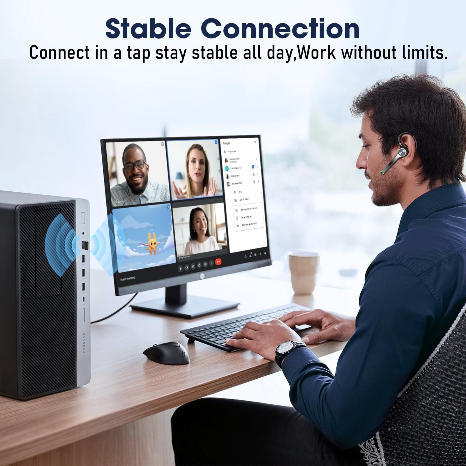 Ngod Bluetooth wireless headset with noise-canceling microphone, 72-hour talk time, 500mAh battery, over-ear design