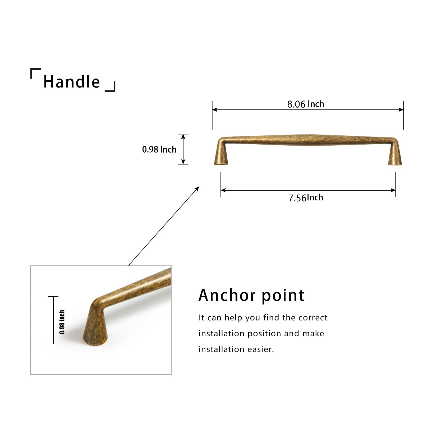 Goo-Ki vintage retro antique brass zinc alloy cabinet handle with 7.56mm hole, featuring classic design and aged finish.