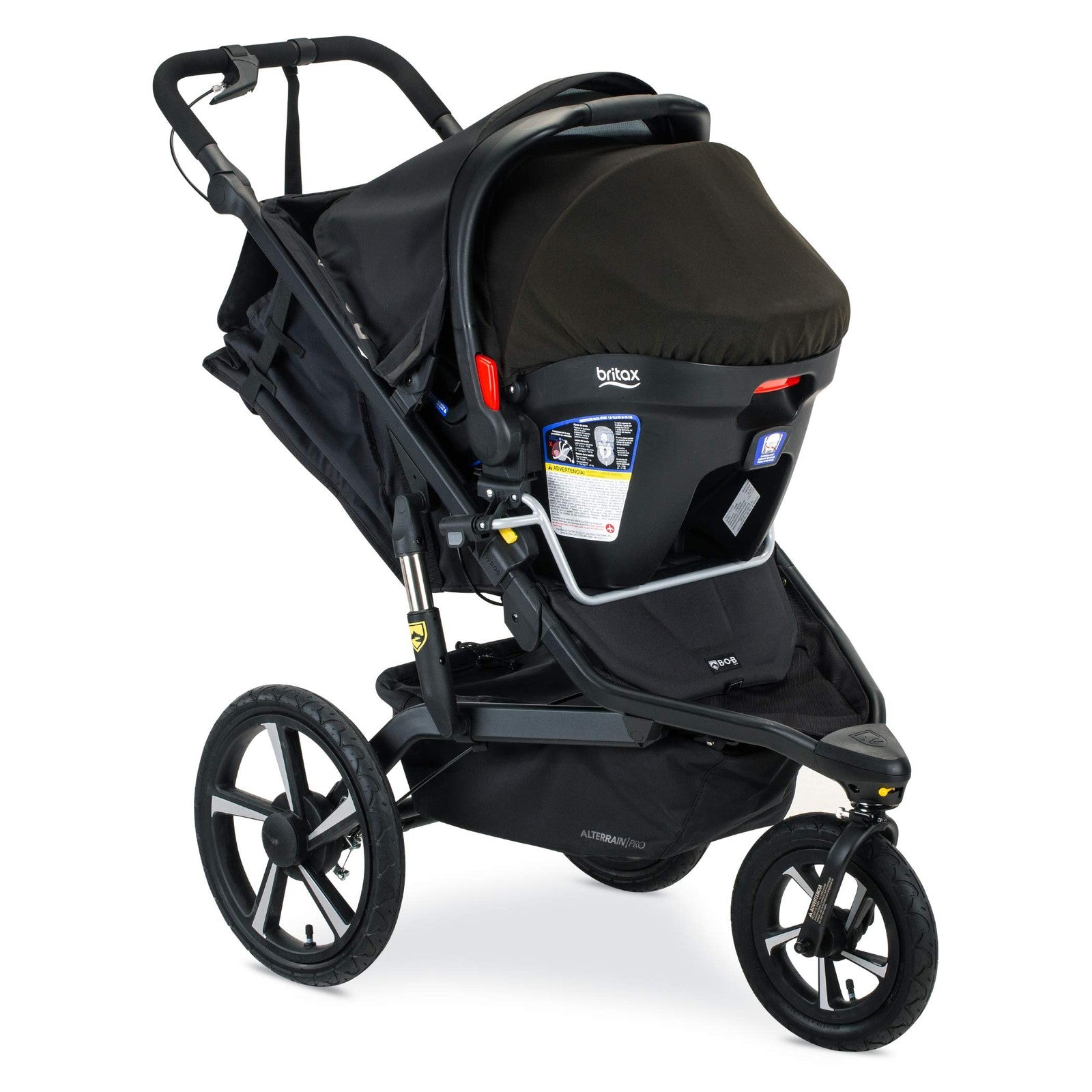 Bob Gear single jogging stroller adapter for Britax infant car seats, compatible with S12045300 model, shown attached to stroller.