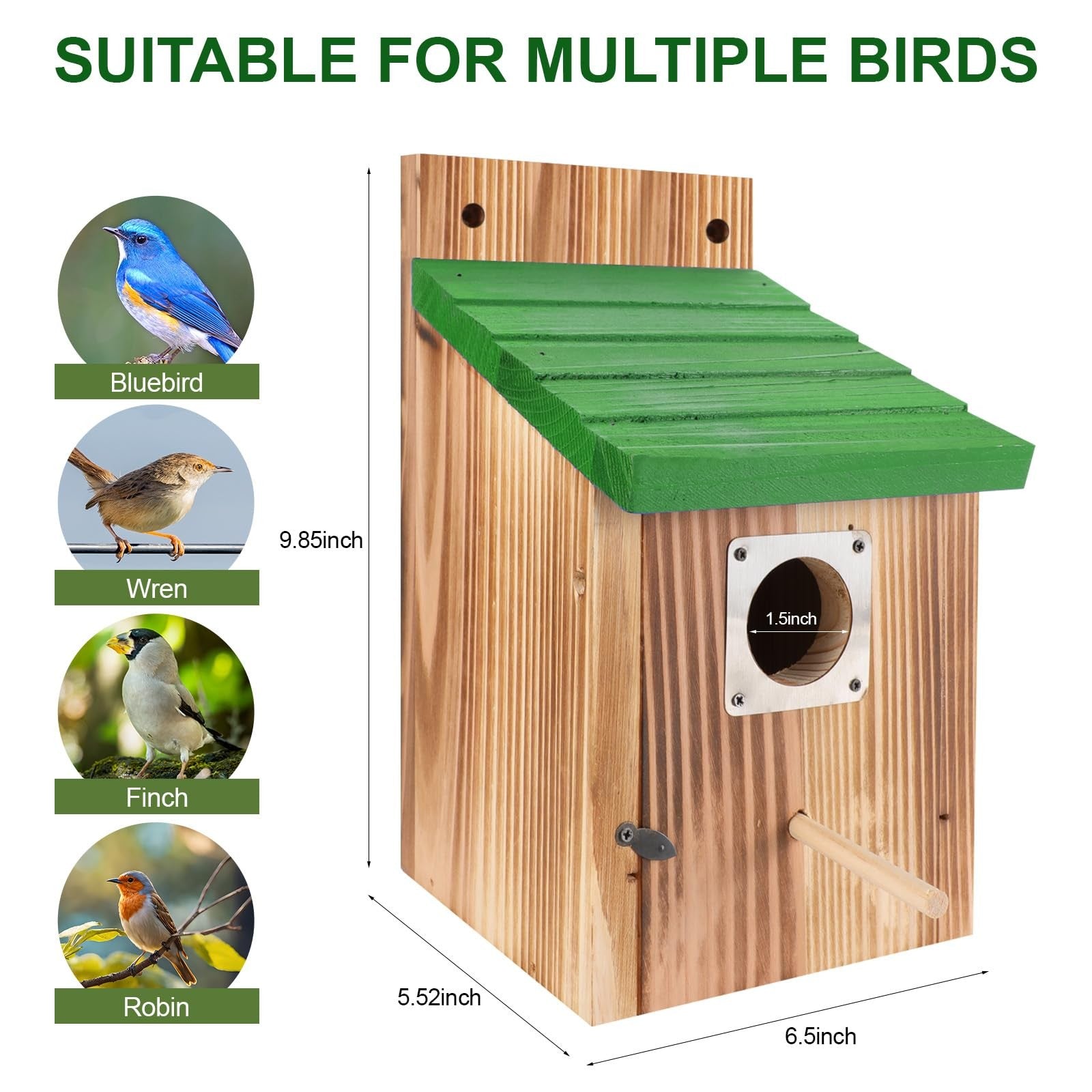 Set of four blue wooden bird houses for outdoors by hoamayya, featuring predator guards and suitable for bluebirds.