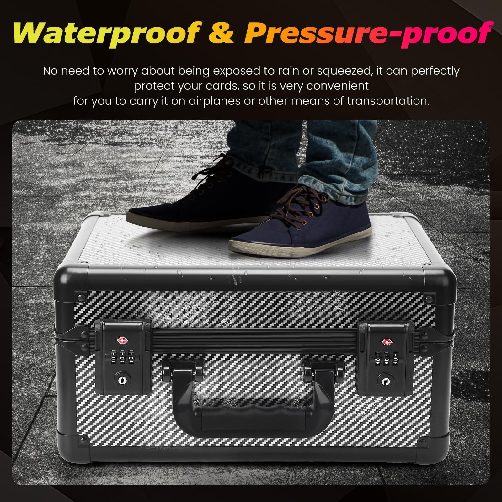ZINHO waterproof sports card storage box with lock, durable plastic case for trading cards, secure and weatherproof card organizer