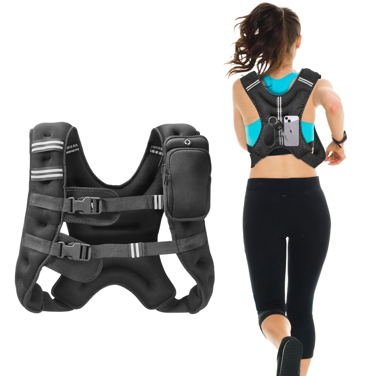 VEVOR 16 lb weighted vest with adjustable straps and reflective stripe for fitness and training exercises.