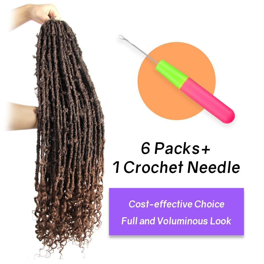 Crochet butterfly locs by Locsbyhand with curly ends, 36 inches long, boho distressed style, natural and textured hairstyle.
