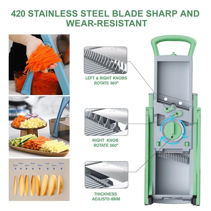 ZTQCSQ All-in-1 upgraded mandoline slicer for kitchen with adjustable blades, safety features, and efficient slicing capabilities.