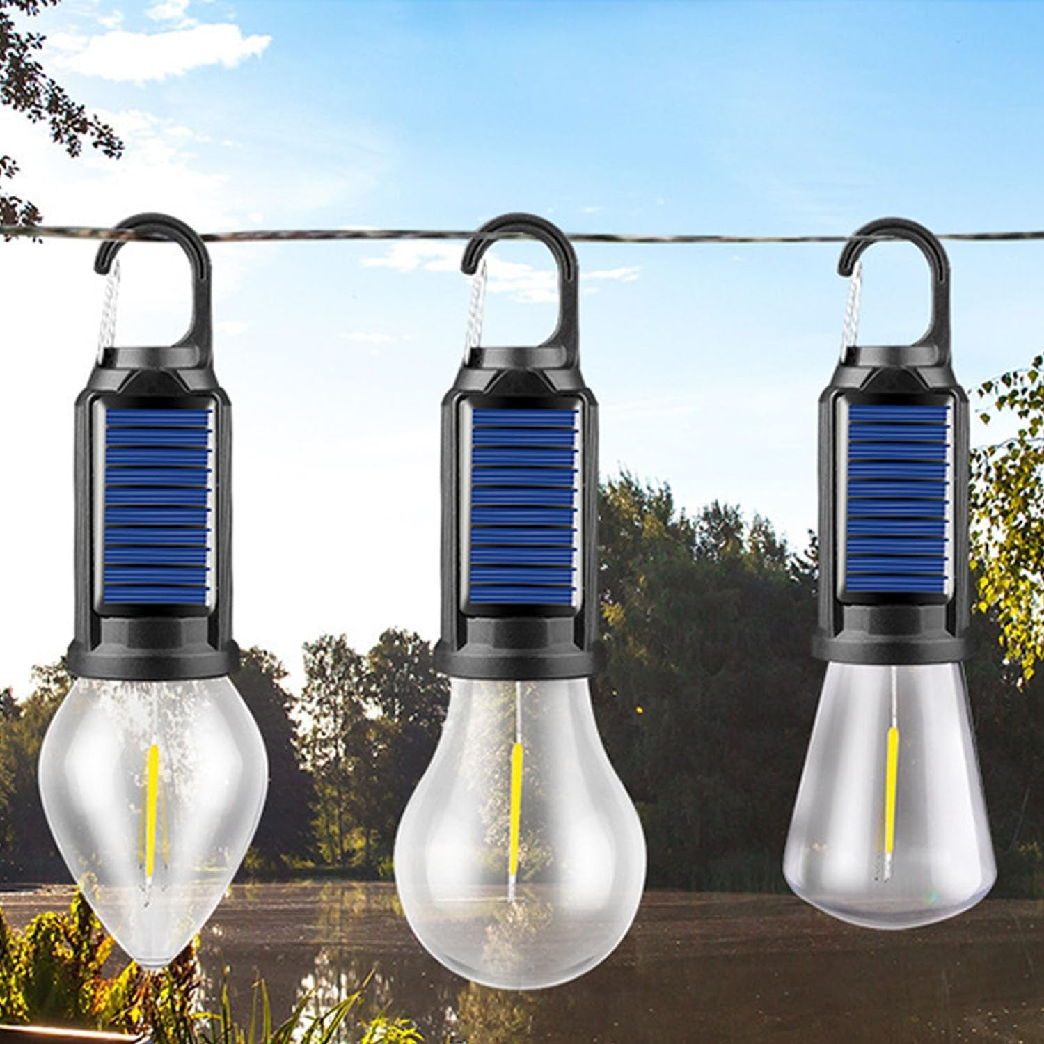 MODOAO LED tent lights 5-pack with rechargeable solar and USB camping lanterns for outdoor tent illumination.
