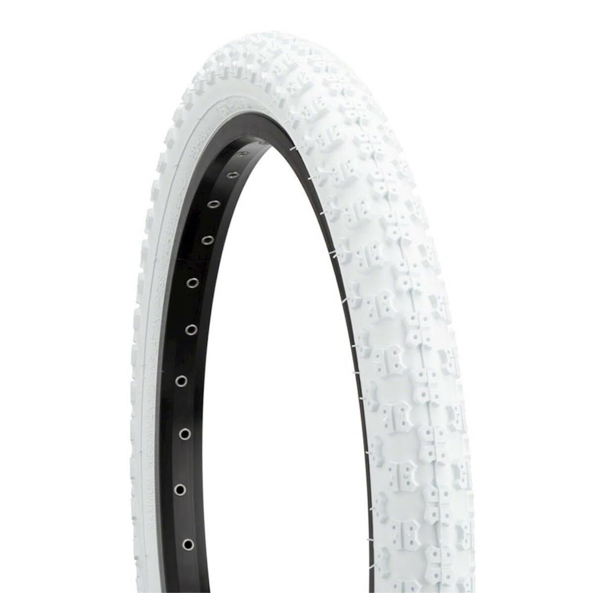 Sunlite MX3 BMX tire in 20-inch by 1.75-inch size with white sidewalls, suitable for BMX bikes, showing tread pattern and side detail.