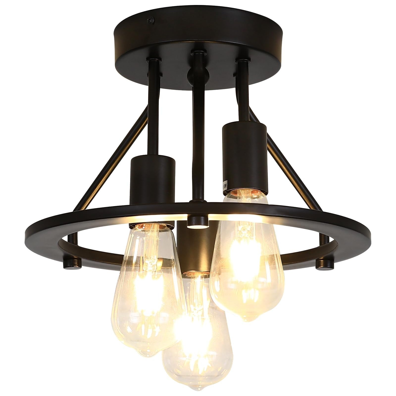 Qgiytp semi-flush mount ceiling light fixture with three matte black lights and modern design, ideal for contemporary interior decor.