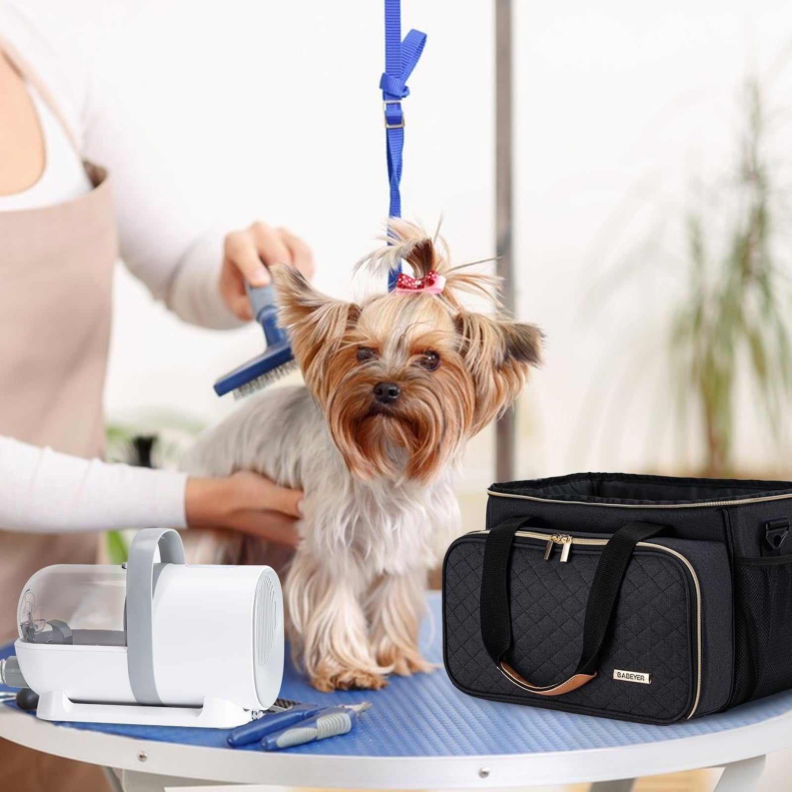 BABEYER dog grooming vacuum bag for pet grooming kit, showing a clear view of the bag's durable material and spacious interior.