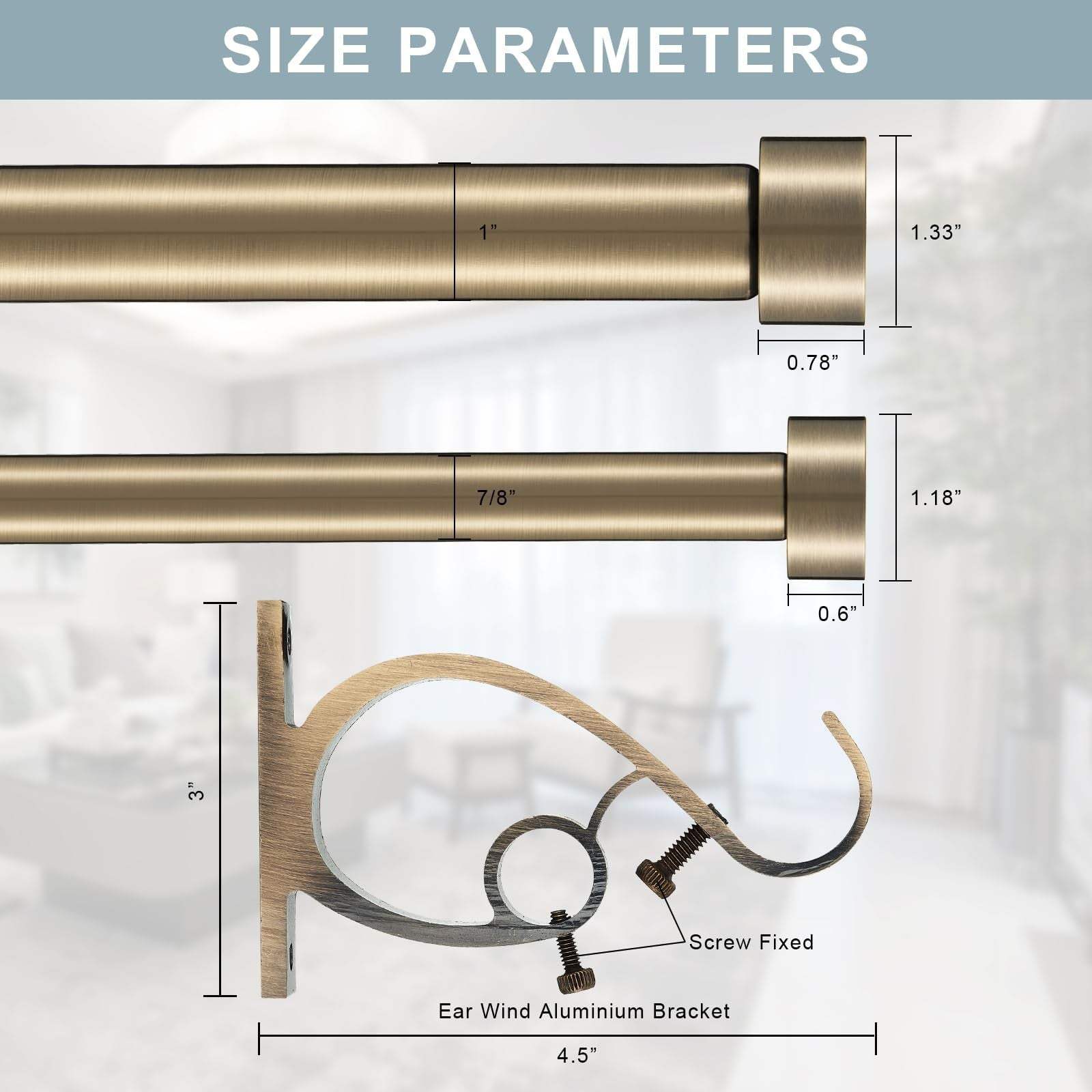 Lwiiom double blackout curtain rod set adjustable 36-72 inches aluminum antique bronze