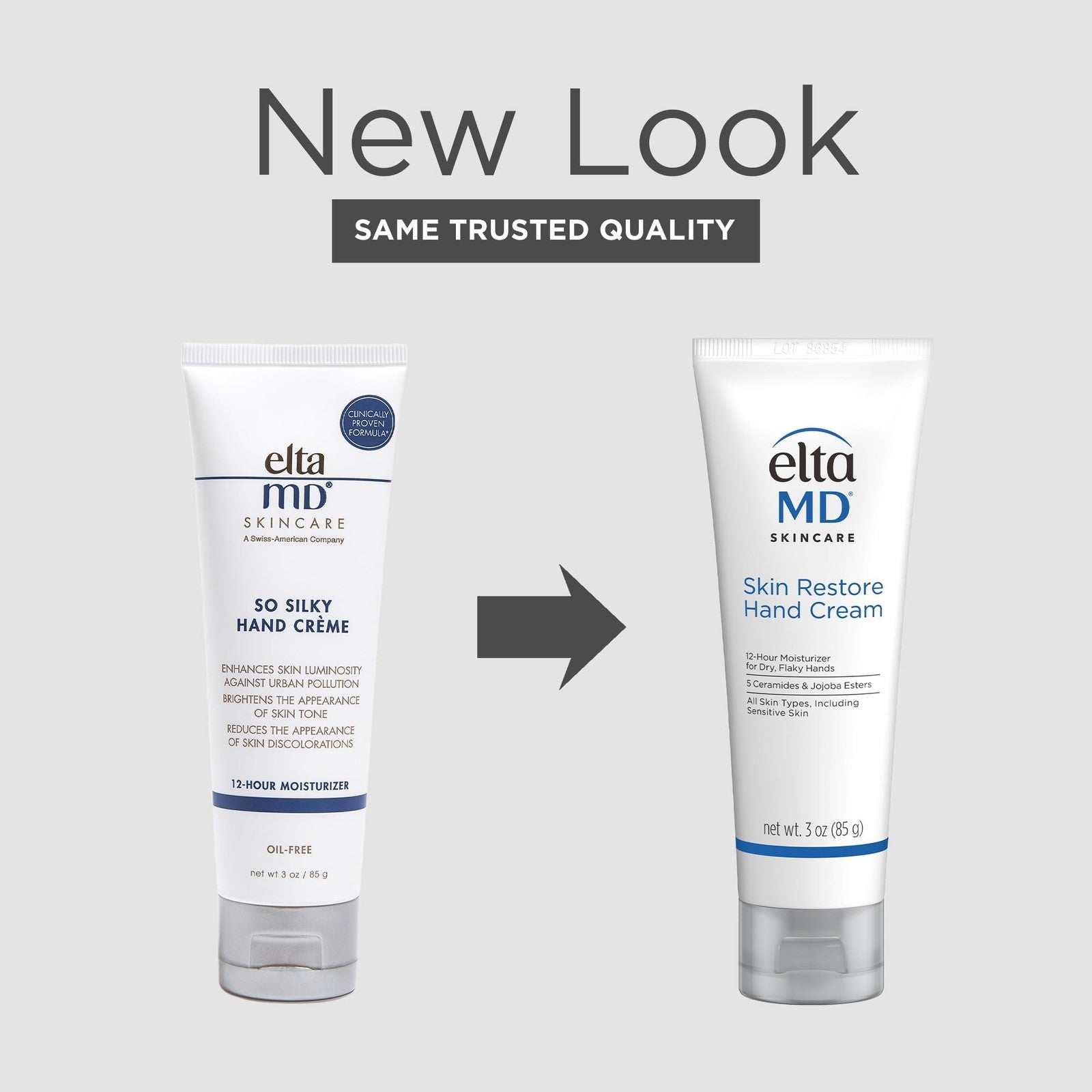 EltaMD Skin Restore Hand Cream shown in a tube with a white cap, designed for nourishing and hydrating hands.