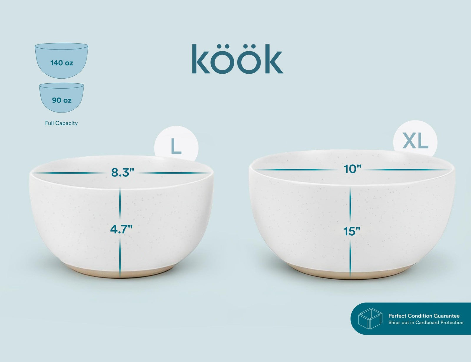 Set of KooK ceramic mixing bowls, nesting stoneware kitchen prep bowls in various sizes, perfect for cooking and baking.