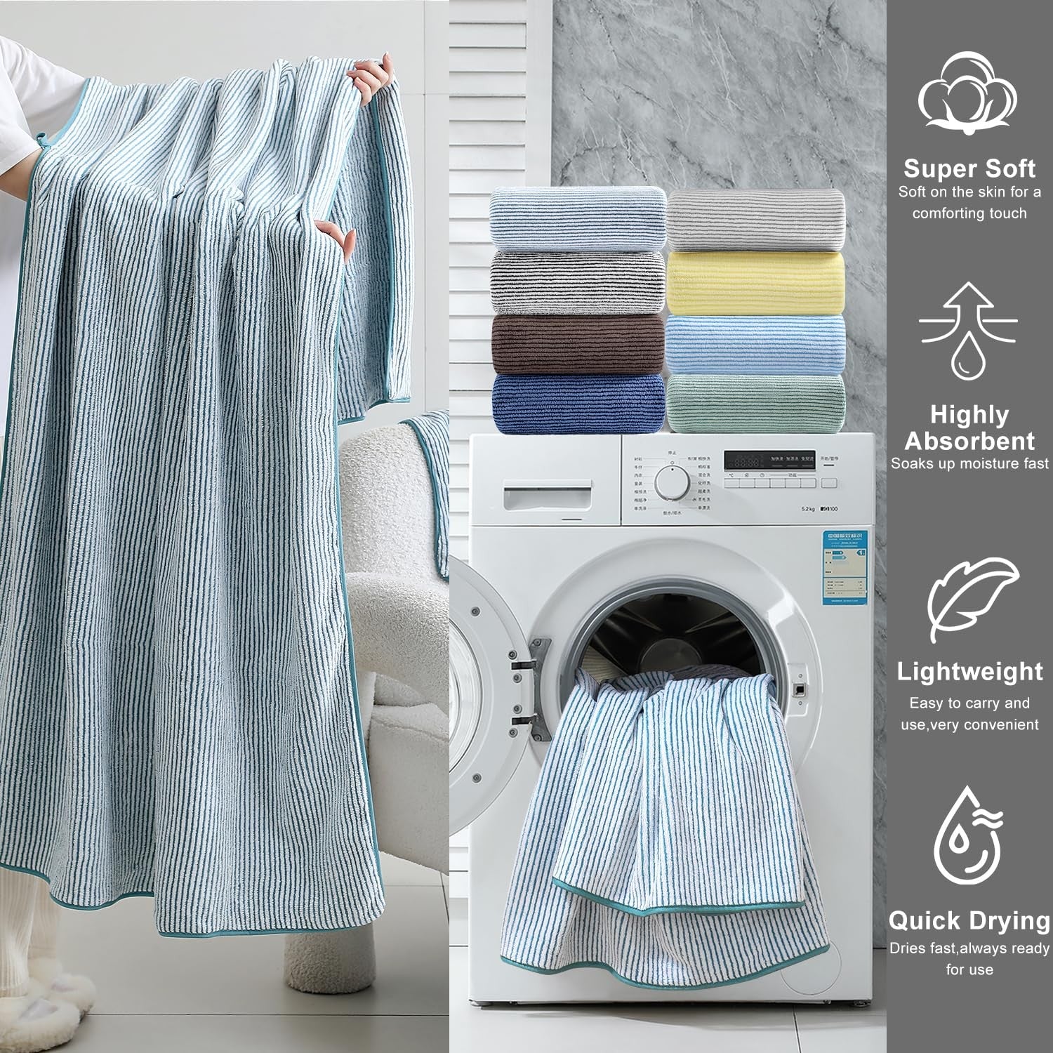 Jessy Home 8-piece premium bathroom towel set with two large bath sheets and two hand towels in soft, absorbent fabric.