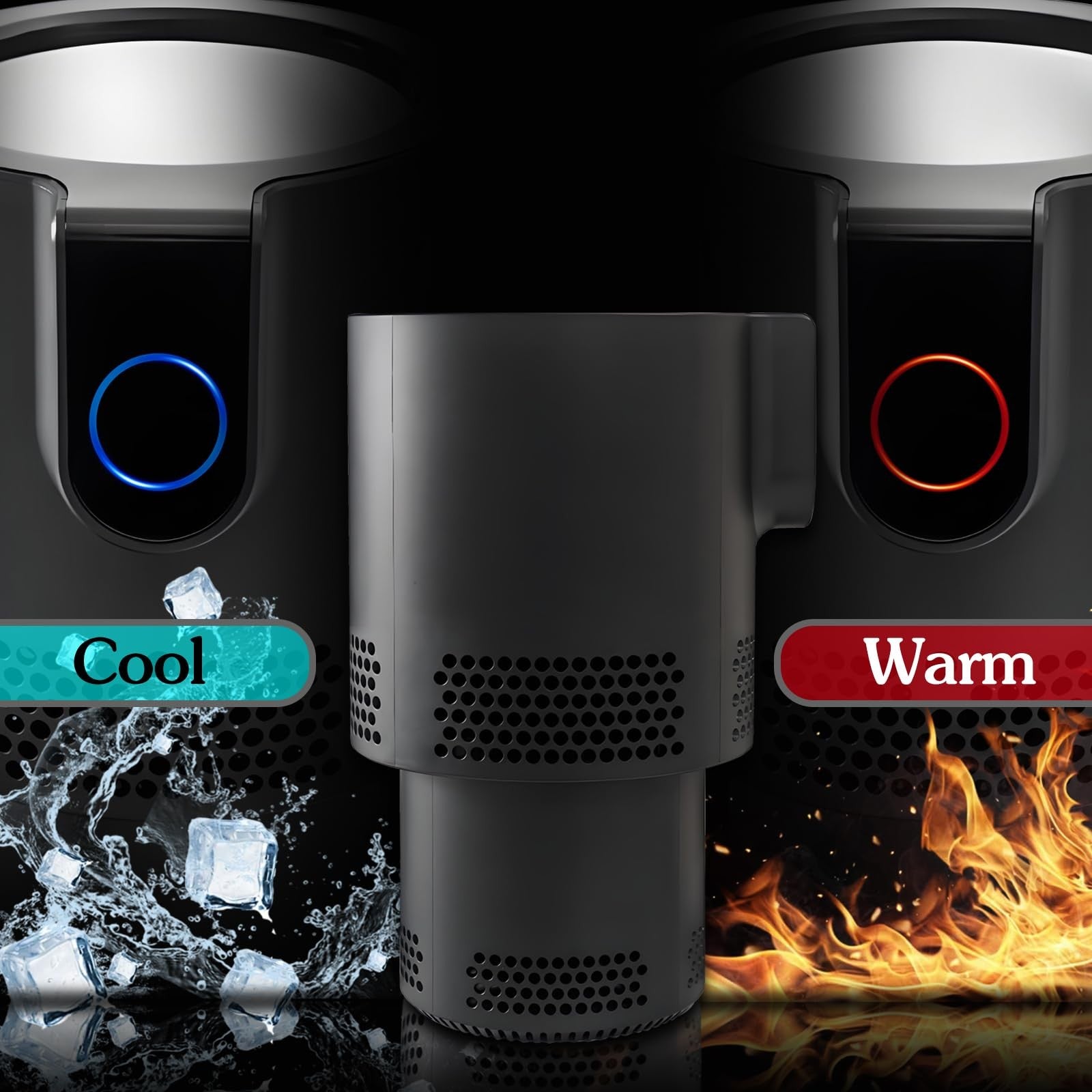 Yesinaly 2-in-1 smart car cup cooler and heater with digital temperature control, showing the device placed in a car cup holder.