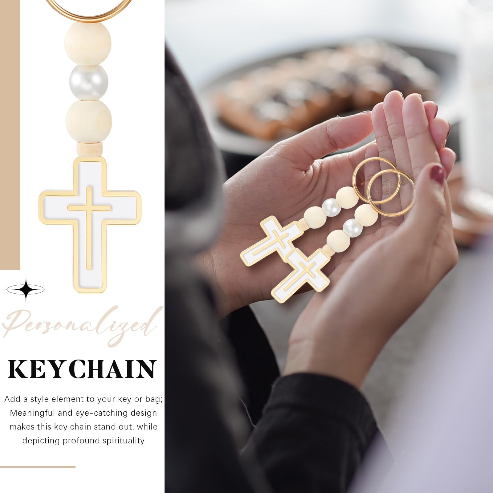 Quelay First Holy Communion rosary beads with cross crucifix, set of 50 religious favors featuring beaded necklaces and keychain attachments