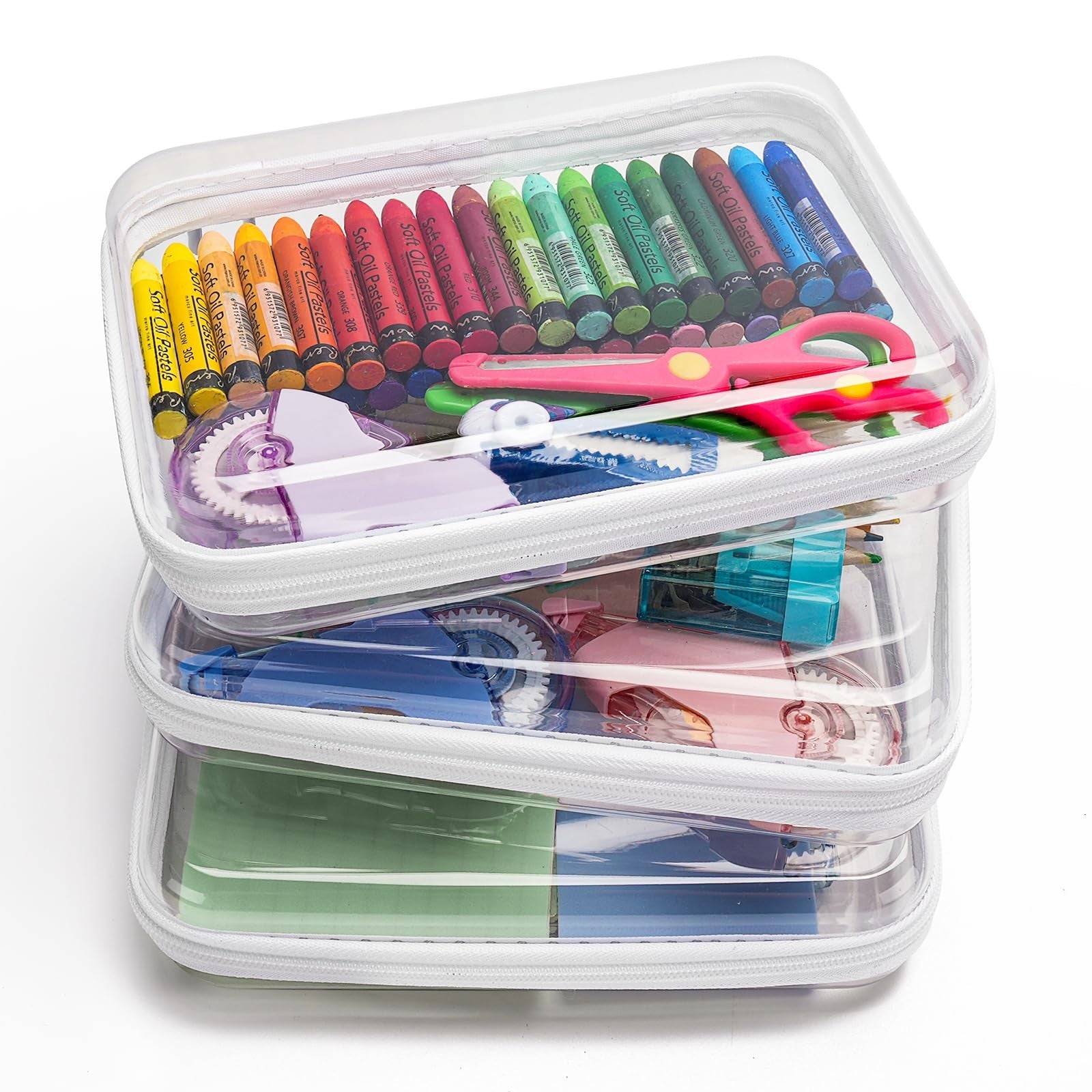 CoiiJoii 3PCS clear hard shell zipper cosmetic cases, portable makeup organizer with transparent design for travel and storage.