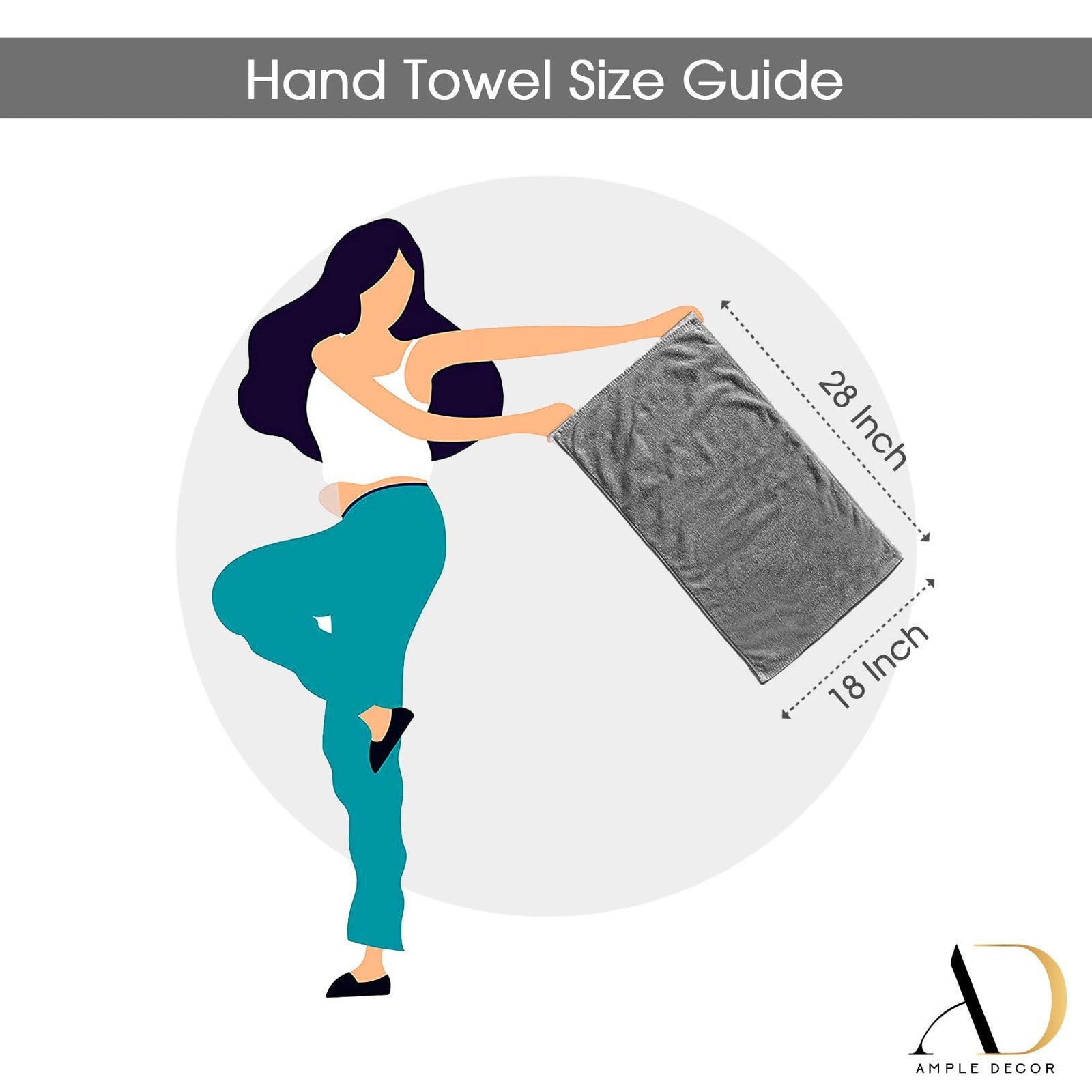 Six Ample Decor cotton hand towels, 18x28 inches, with a soft, plush 600 GSM texture, eco-friendly OEKO-TEX certified material.