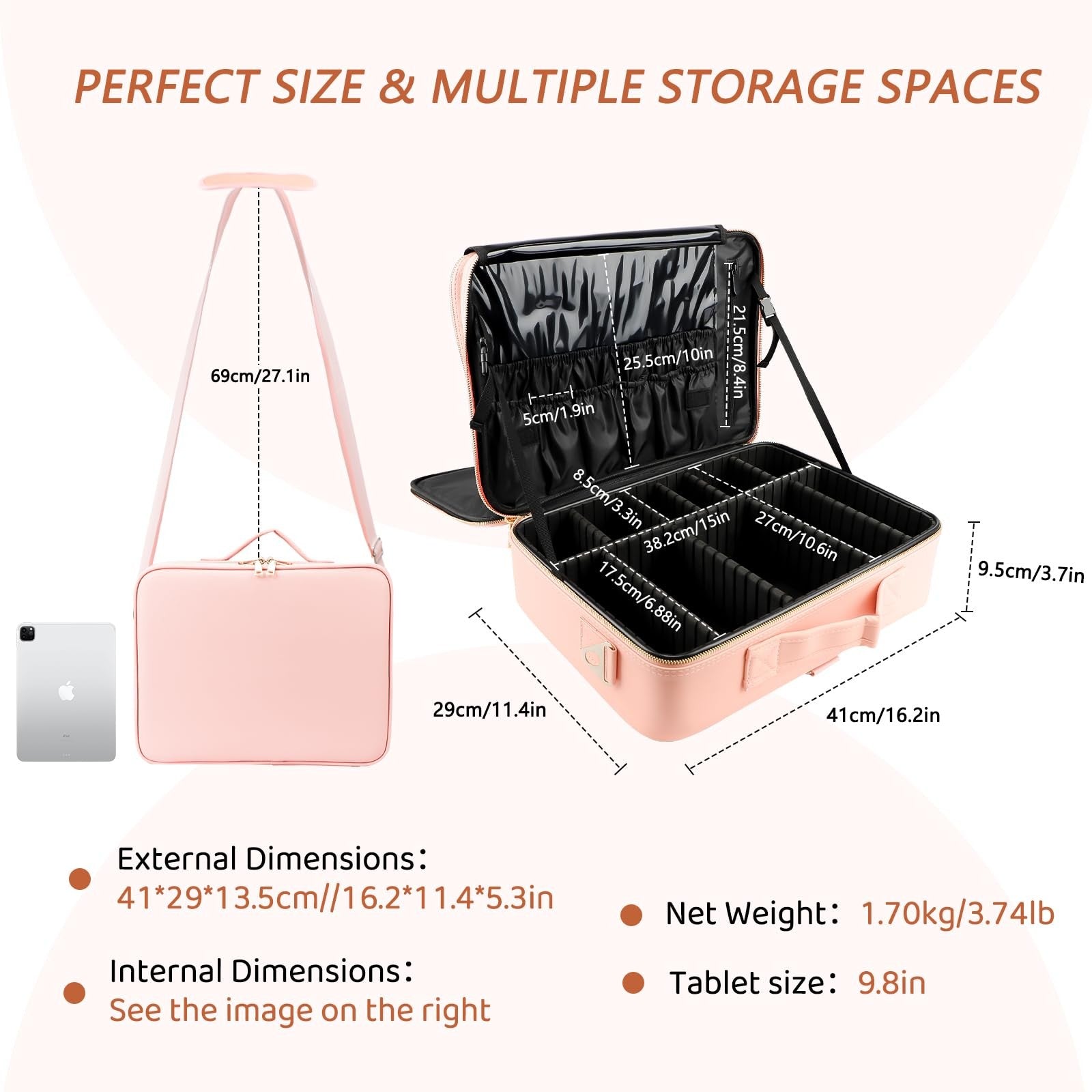 Gzcz large capacity travel makeup case organizer with multiple compartments for cosmetics and beauty essentials.