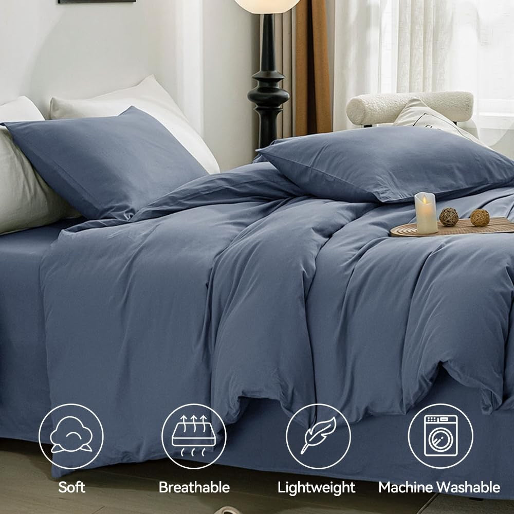 Jellymoni Queen size bedding duvet cover in 100% washed cotton linen-look fabric with a soft, textured appearance and neutral color.