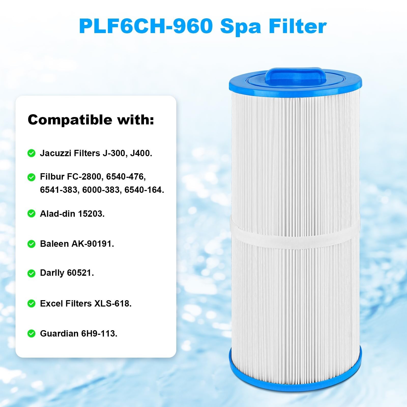 JIOTAR Spa Filter Replacement for Jacuzzi 6000-383A, showing a clean, cylindrical spa filter designed for Jacuzzi hot tubs.