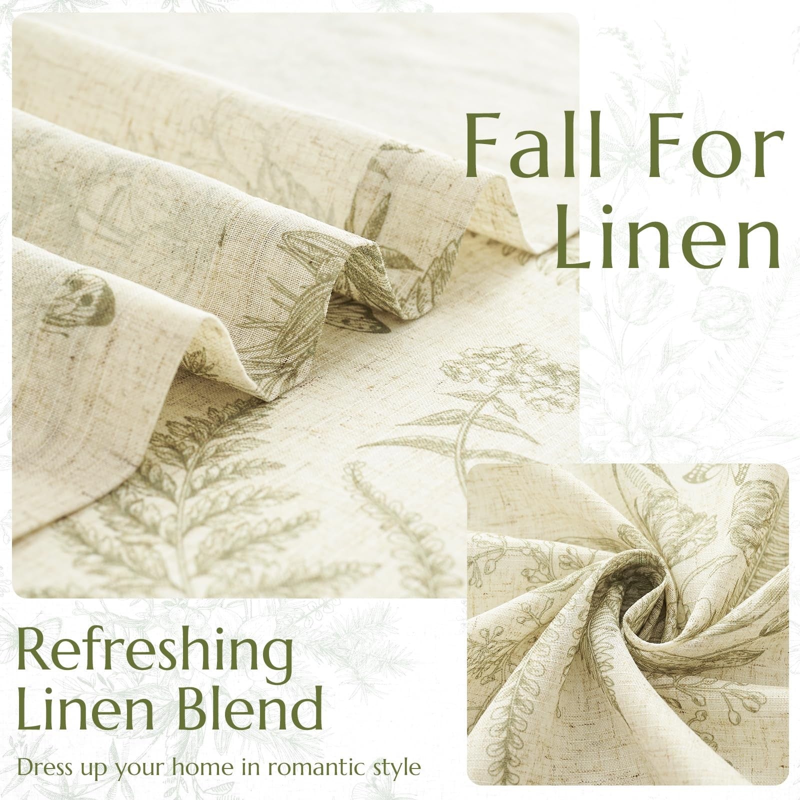 jinchan linen floral curtains in sage green with farmhous style, 84-inch length, suitable for living room decor