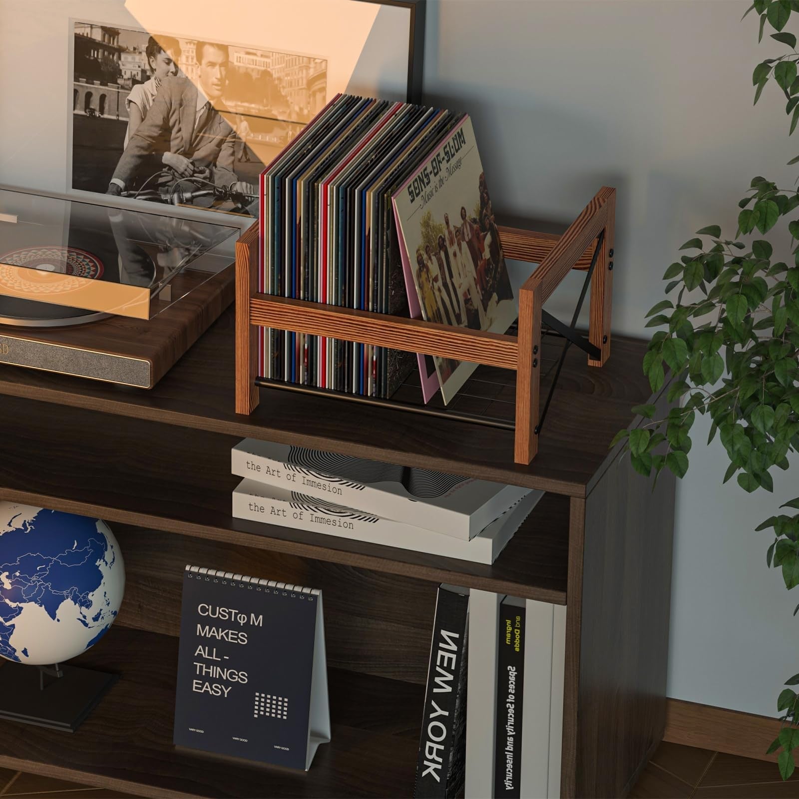 X-cosrack vinyl record holder for 7-12 inch albums, holds 50-100 records, sturdy storage solution for vinyl collectors.