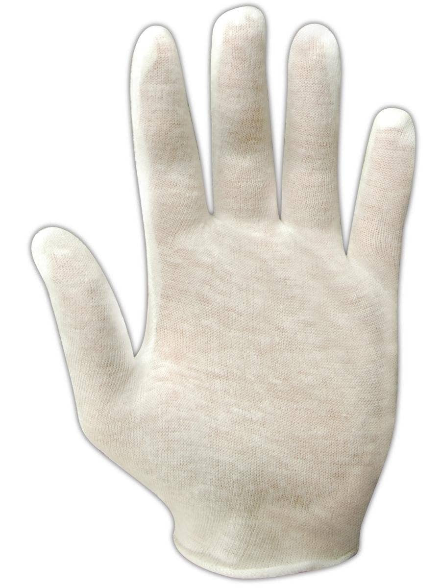 Magid Touchmaster lightweight cotton lisle inspection gloves, standard size, shown in white with a snug fit.