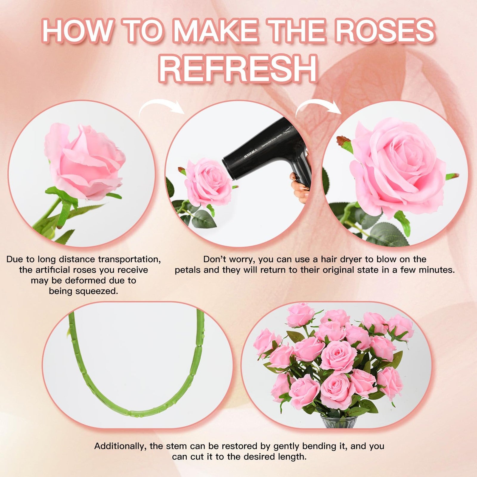 Set of 50 Nubry artificial silk roses with realistic-looking flowers and stems, ideal for decorations or crafts.
