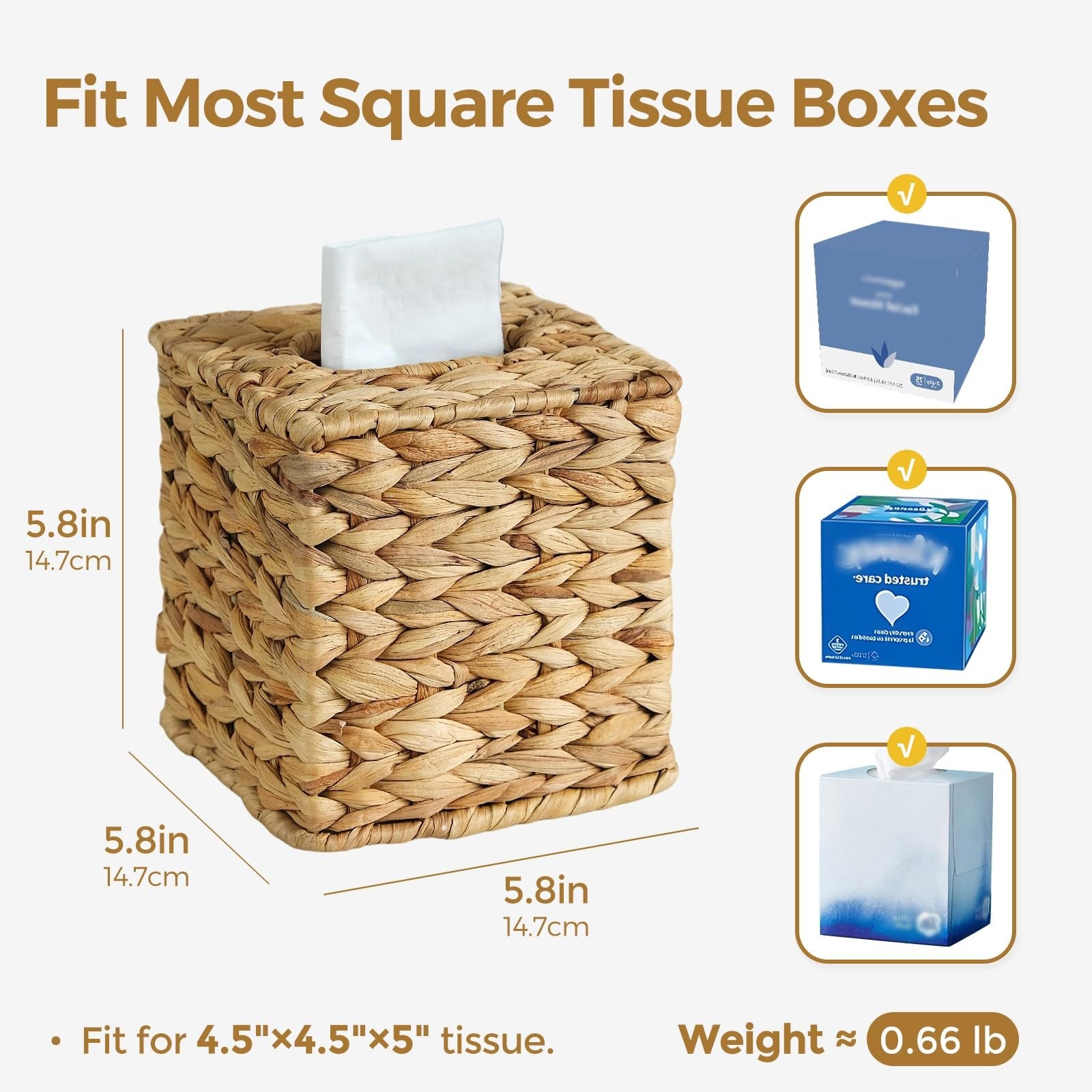 KALEKAIL 4-pack wicker tissue box cover set with square rattan design, boho style tissue holder for home decor.