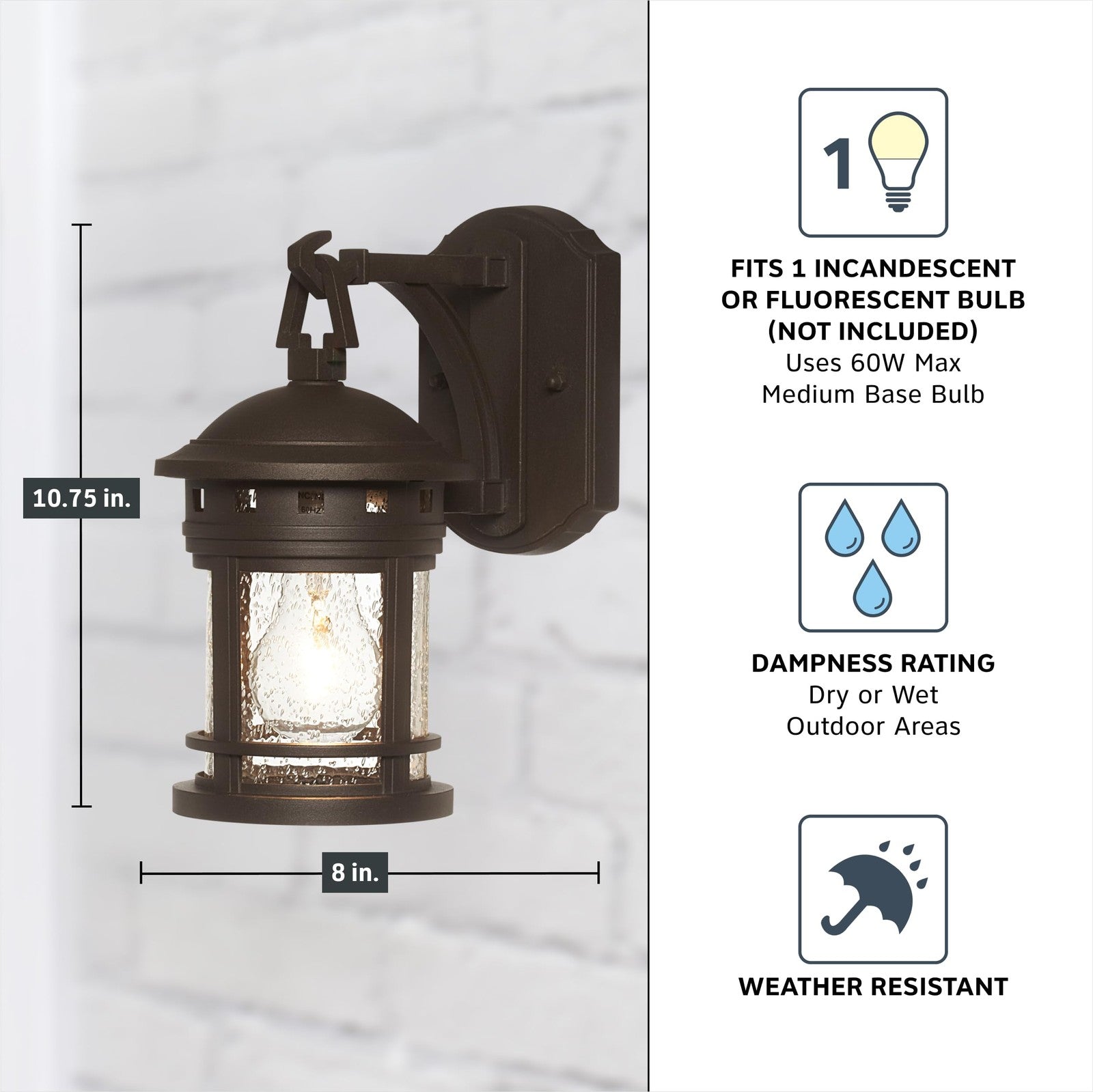 Outdoor wall light fixture by Designers Fountain, Sedona style, 10.75 inches tall, exterior lighting for outdoor wall decor.