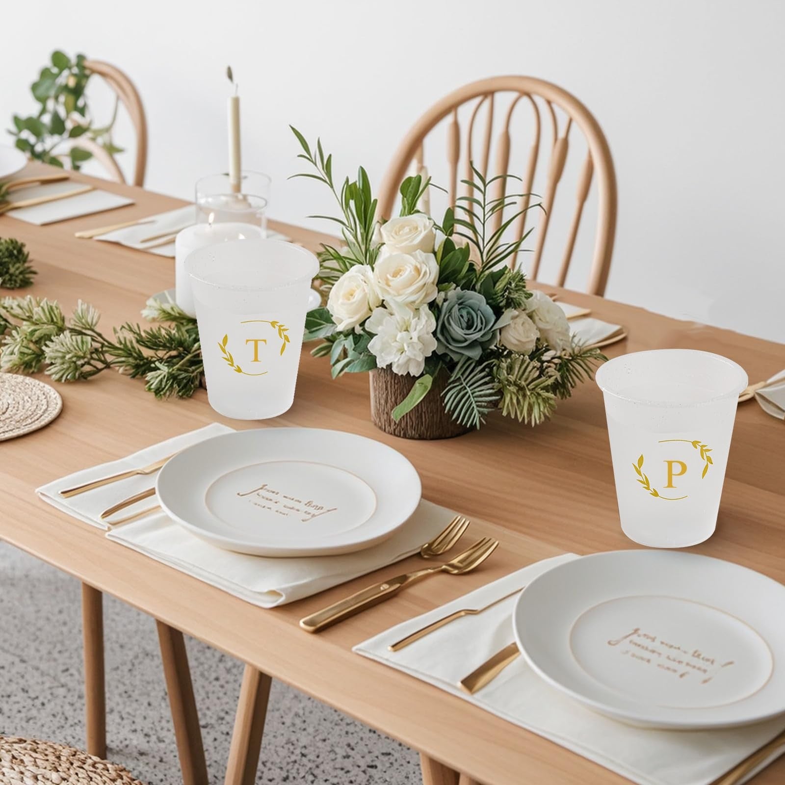 Lingringdcy 12oz monogrammed disposable plastic cups with initials, ideal for wedding and baby shower celebrations.