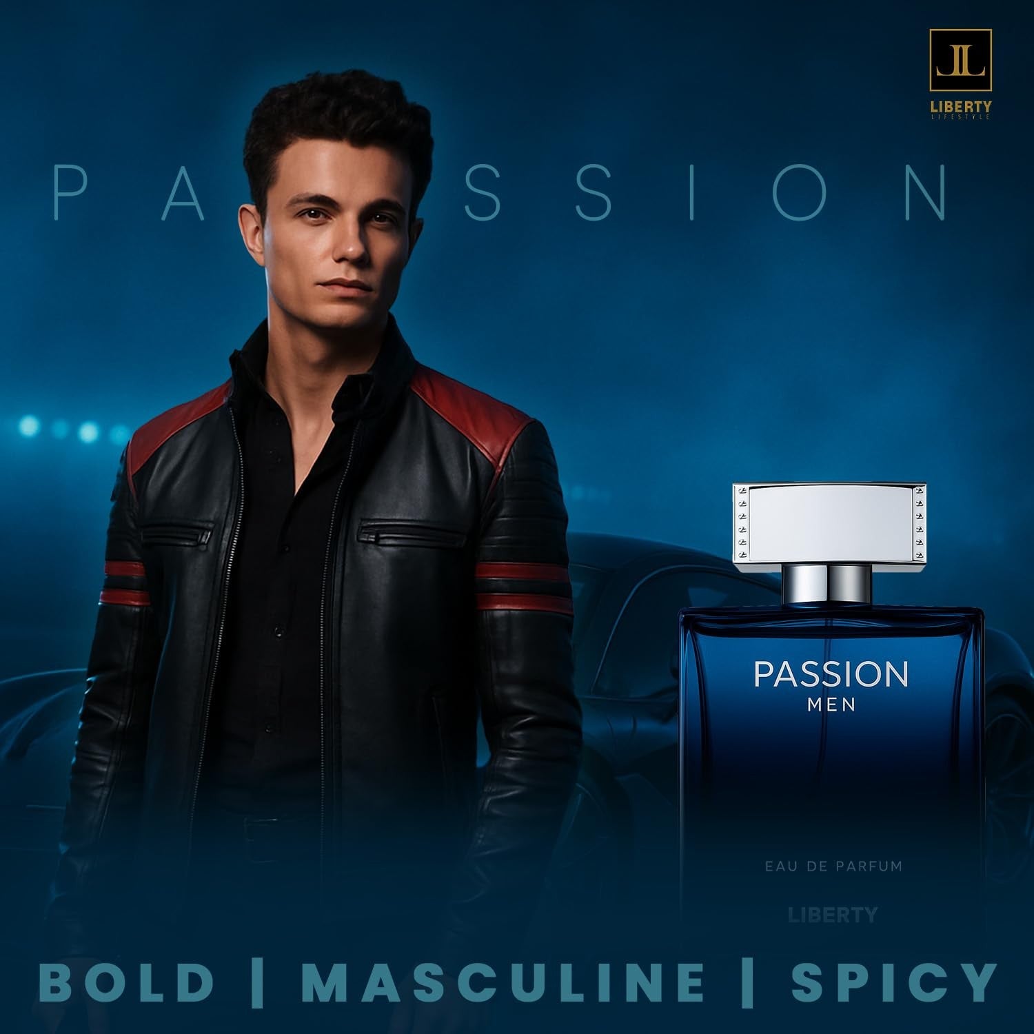 Liberty Luxury Passion EDP for Men showcasing the bold, spicy fragrance bottle with elegant design and luxurious branding.