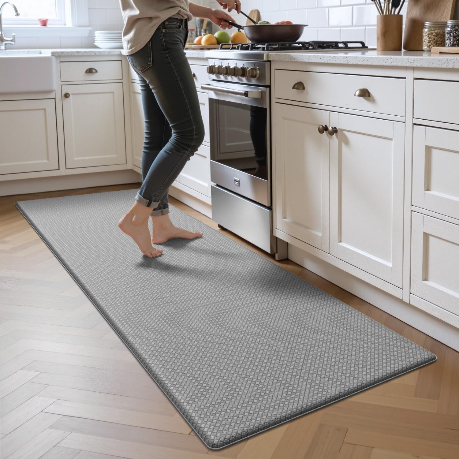Cushioned anti-fatigue kitchen floor mat by Oakeep, long 23x71 inch runner rug with comfortable surface for standing comfort