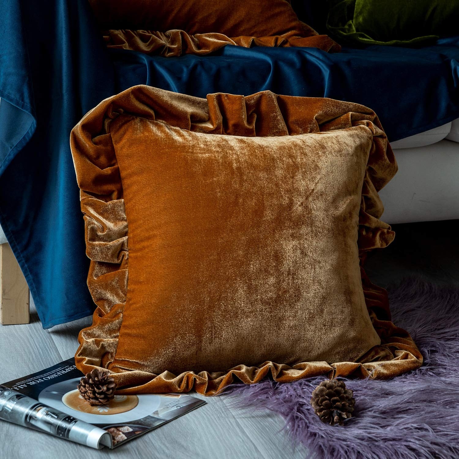 Luxurious solid velvet throw pillow cover by GLORY SEASON, soft decorative square cushion for elegant home decor.