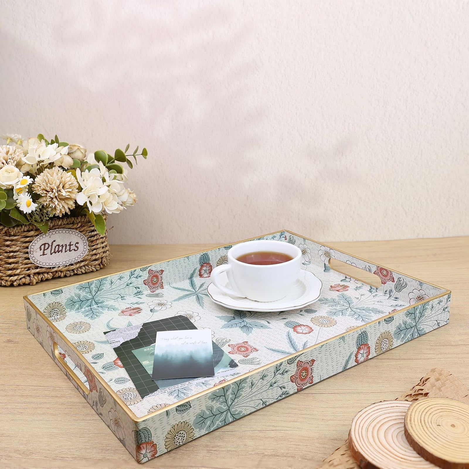 Leemxiiny rectangle serving tray with handles, perfect for coffee tables and ottomans, featuring a sleek design and sturdy construction.