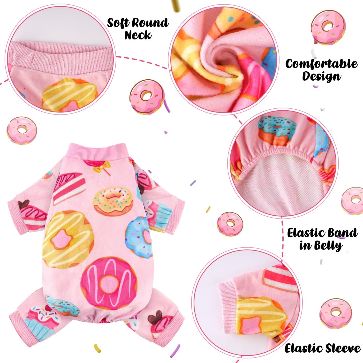 Set of four BAOBICUTE soft lightweight dog pajamas and recovery bodysuits for small dogs, shown on a small dog model.