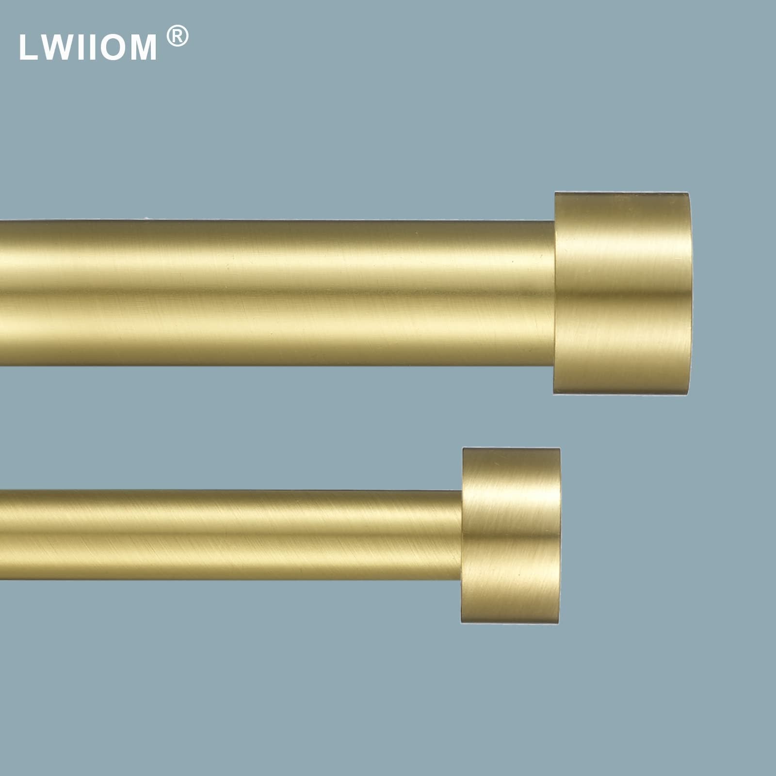Lwiiom Brass Double Blackout Curtain Rod 36-72 inches with 1-inch front, showcasing sleek black finish and sturdy construction