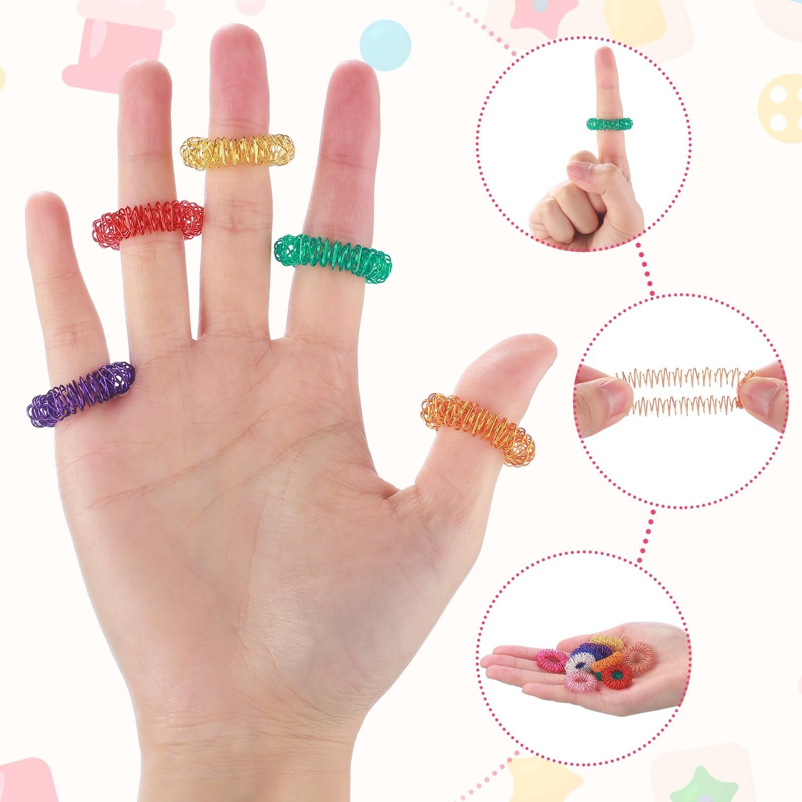 Nuogo 500 pcs acupressure spiky finger rings for stress relief, sensory stimulation, and finger massage therapy.