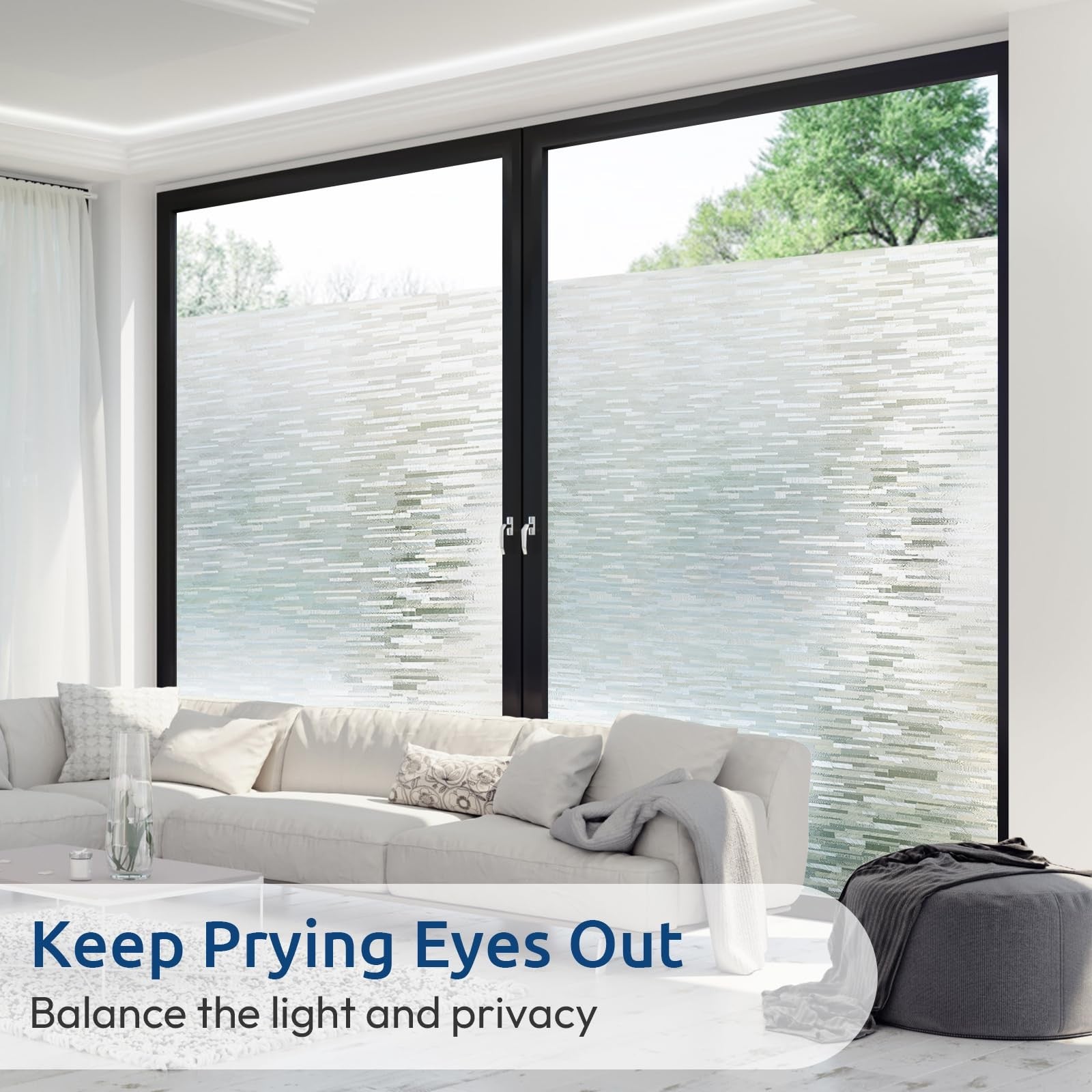 Rabbitgoo frosted glass privacy film showing a static cling window covering with a frosted, semi-transparent design for privacy.