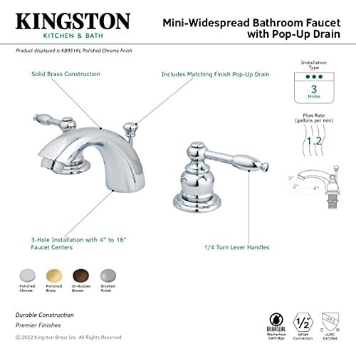 Kingston Brass KB958KL mini-widespread bathroom faucet in brushed nickel with dual handles and modern design.