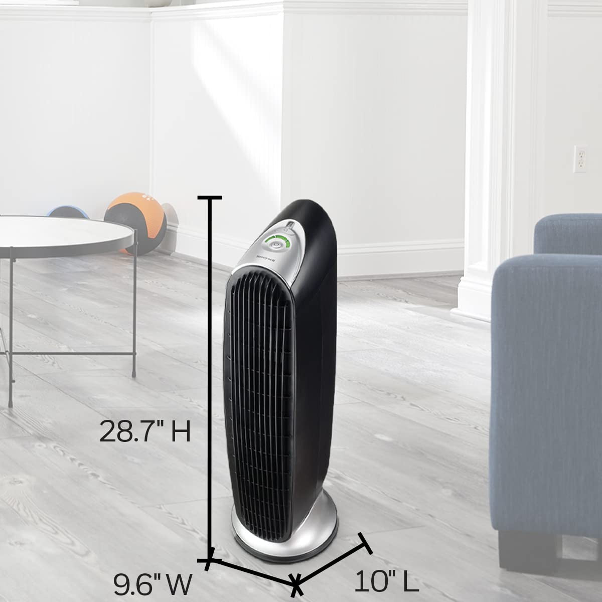 Honeywell QuietClean HFD-120-Q air purifier with washable filters, compact design, and front intake for clean indoor air.