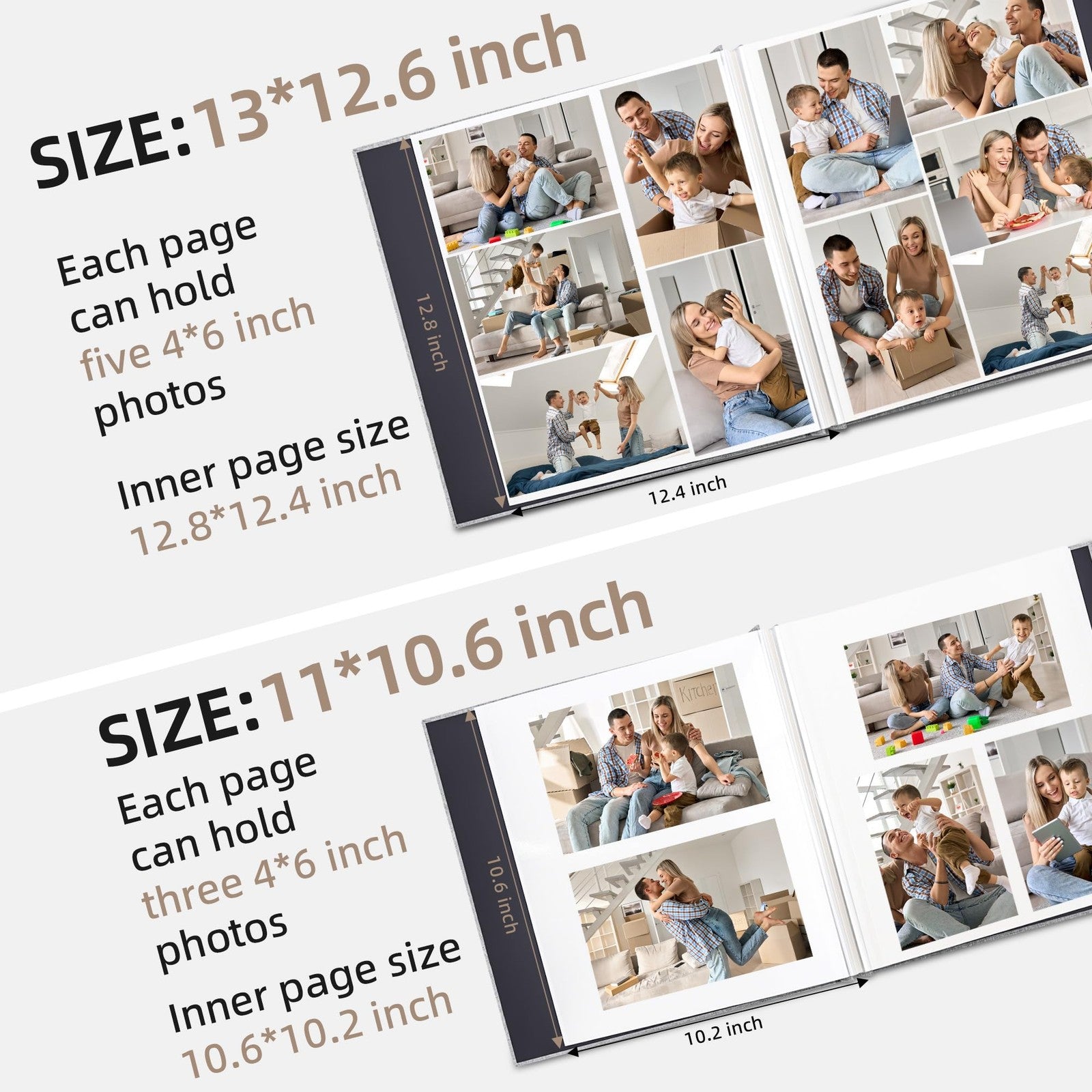 Vienrose large self-adhesive photo album with 4x6, 8x10, and 10x12 picture pages, ideal for scrapbooking and photo storage