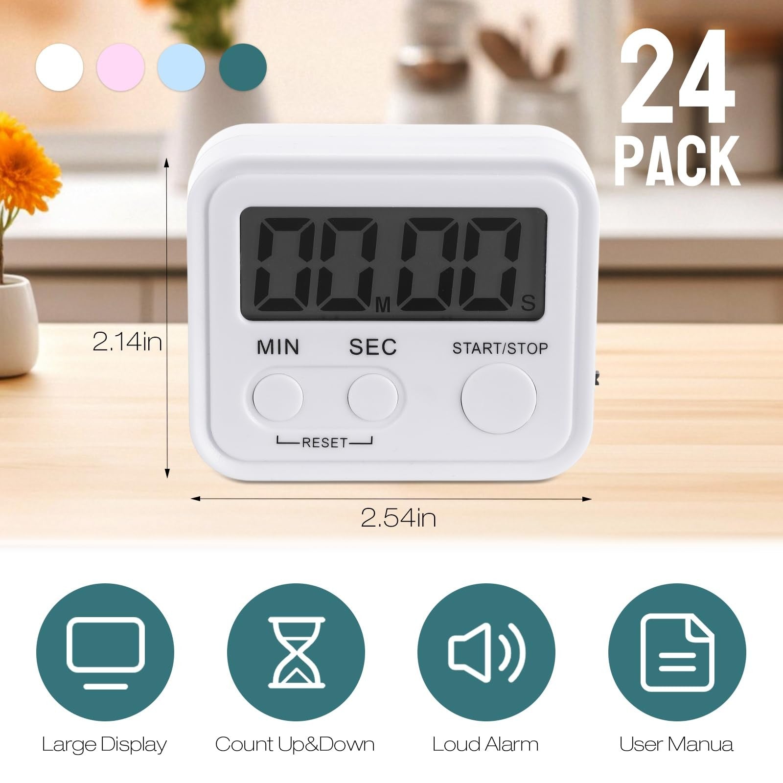 Weewooday 24x digital kitchen magnetic timers with on/off switch, compact and easy to use for precise cooking and baking timing.